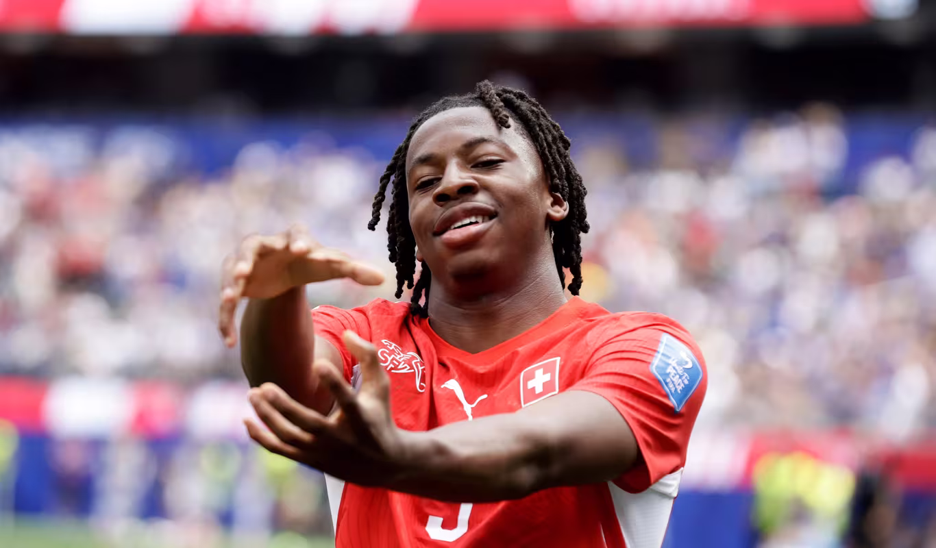 Johan Manzambi of Switzerland Celebrates Scoring His First Goal for His Country Against Bosnia and Herzegovina